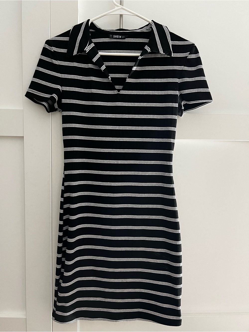 SHEIN Black & White Striped Polo Dress